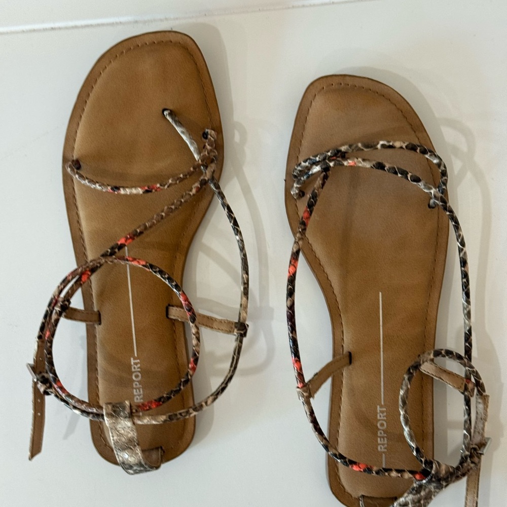 Report Tan and Multicolor Strappy Sandals